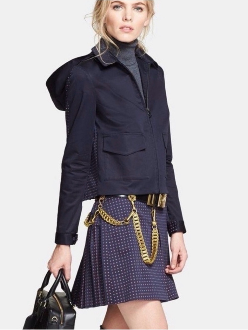 🔥 Tory Burch Runway Navy Klarissa Dot lined Skirt-Adorable!